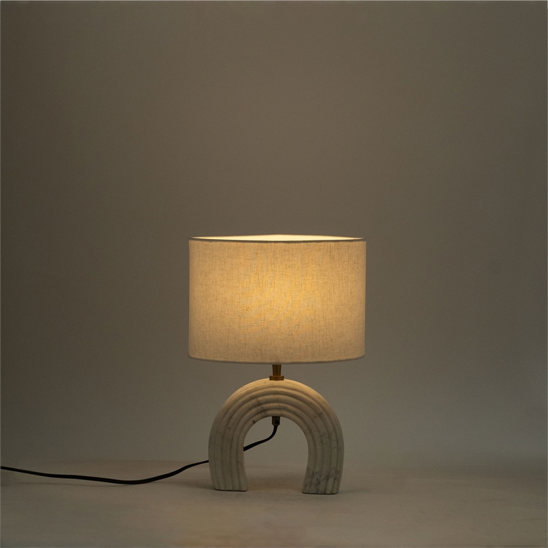 Meridian Furniture Lithos White Genuine Marble Base And Cotton Shade Table Lamp