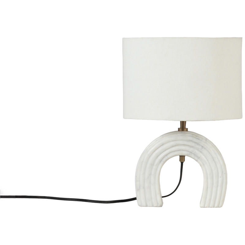 Meridian Furniture Lithos White Genuine Marble Base And Cotton Shade Table Lamp