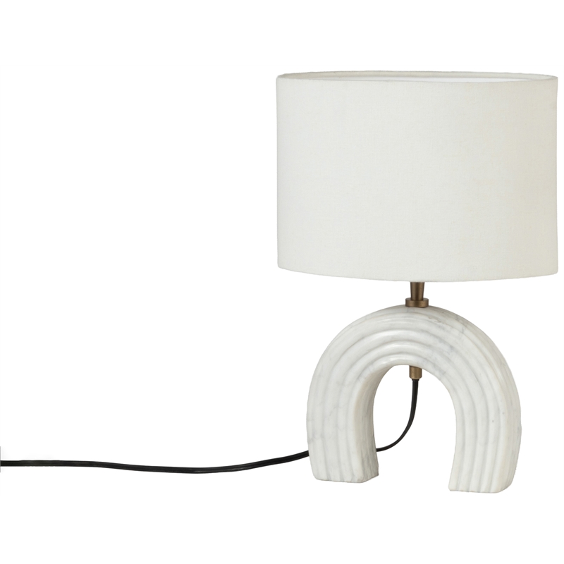 Meridian Furniture Lithos White Genuine Marble Base And Cotton Shade Table Lamp