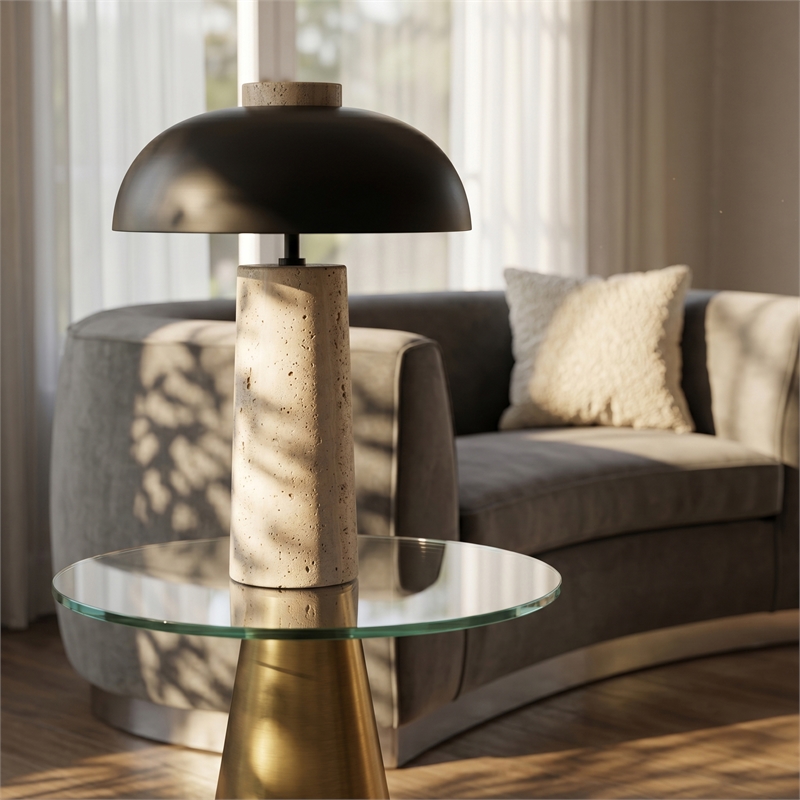 Meridian Furniture Arcadia Travertine Base And Iron Shade Table Lamp
