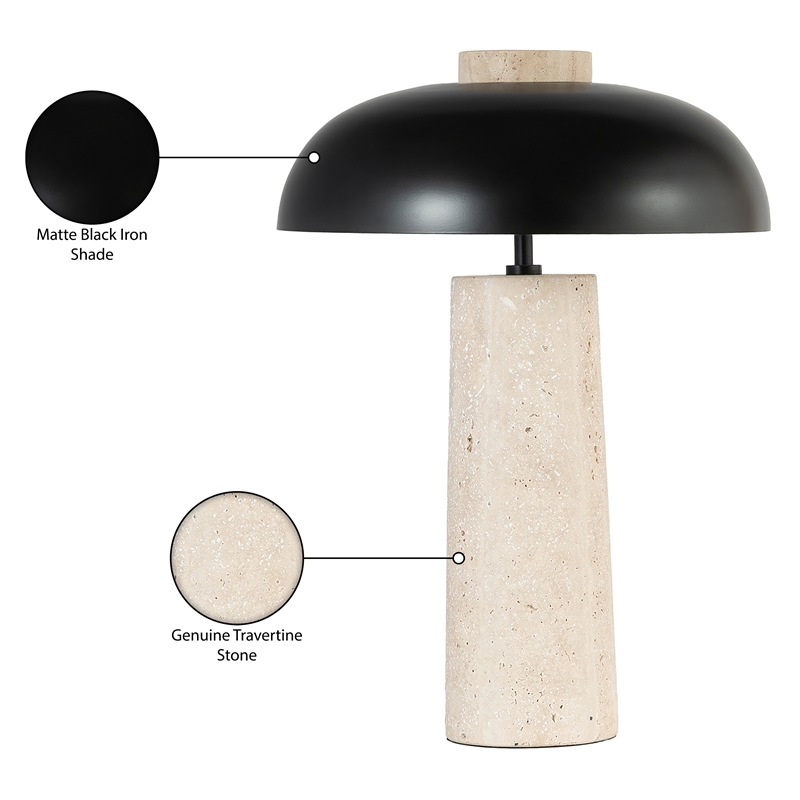 Meridian Furniture Arcadia Travertine Base And Iron Shade Table Lamp