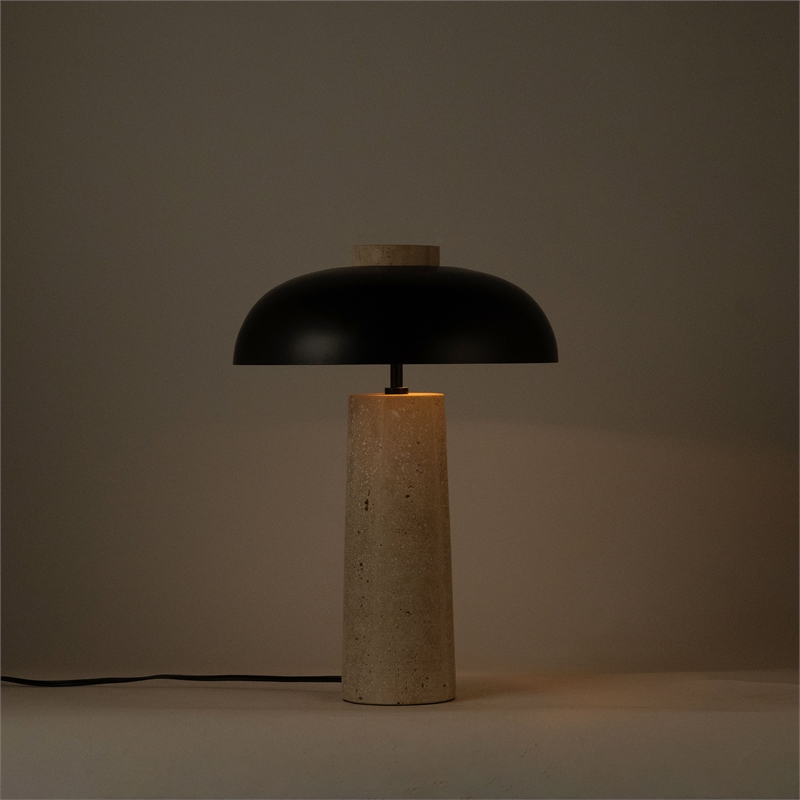 Meridian Furniture Arcadia Travertine Base And Iron Shade Table Lamp