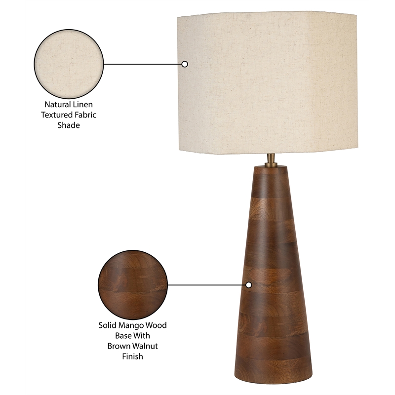 Meridian Furniture Juniper Brown Mango Wood Base And Linen Shade Table Lamp
