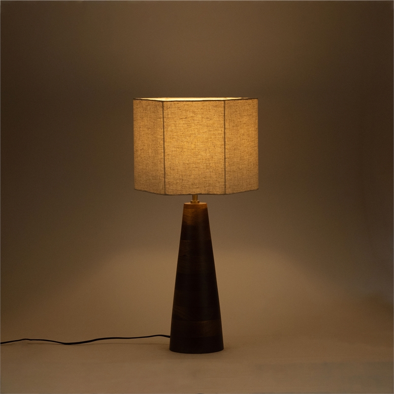 Meridian Furniture Juniper Brown Mango Wood Base And Linen Shade Table Lamp