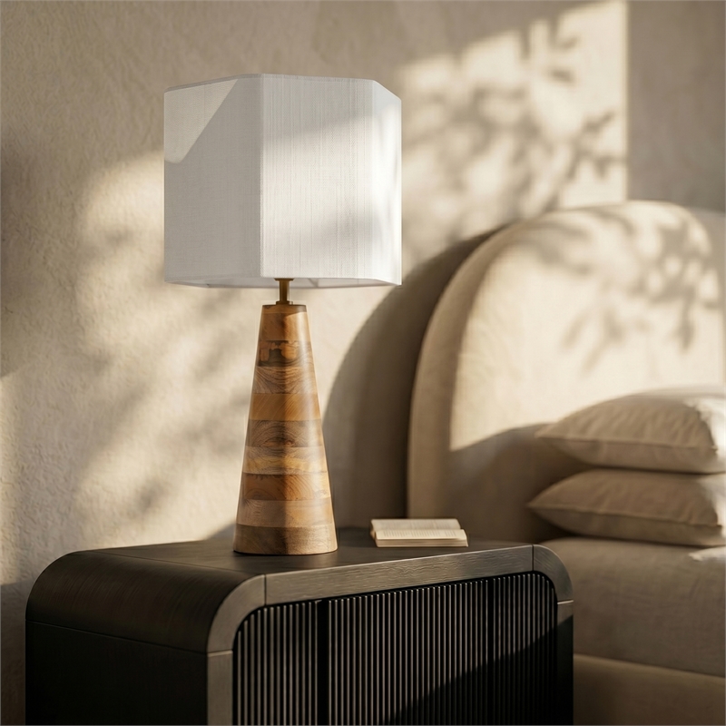 Meridian Furniture Juniper Natural Mango Wood Base And Cotton Shade Table Lamp
