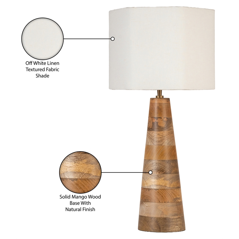 Meridian Furniture Juniper Natural Mango Wood Base And Cotton Shade Table Lamp