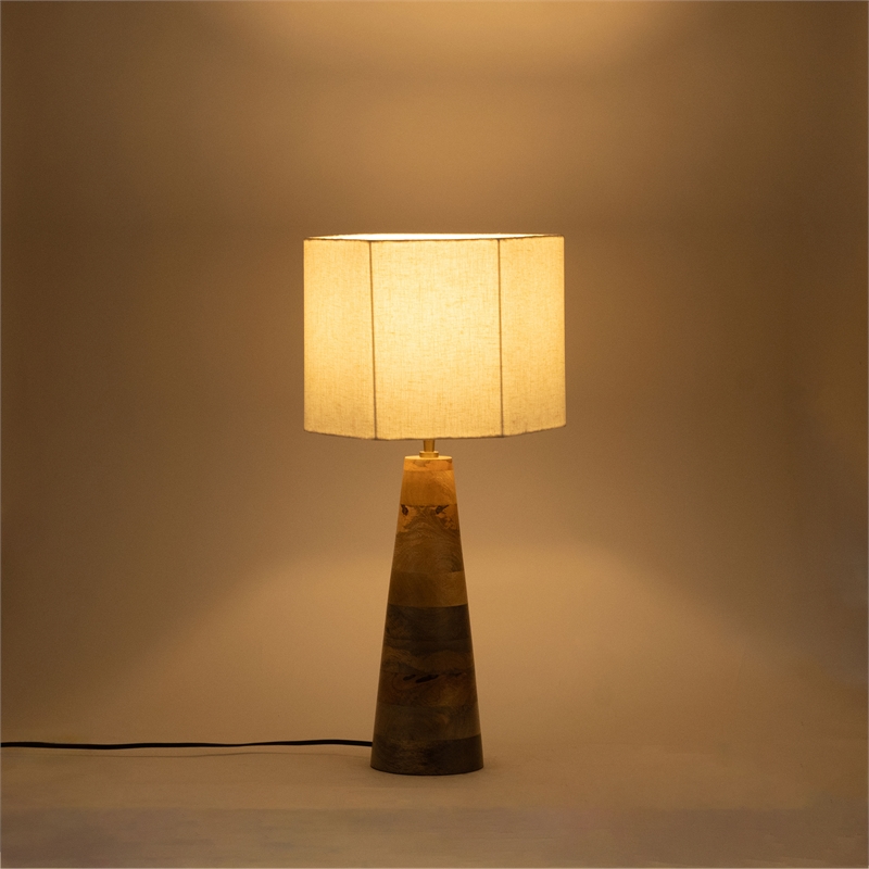 Meridian Furniture Juniper Natural Mango Wood Base And Cotton Shade Table Lamp