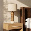 Meridian Furniture Orenda Travertine/ Mango Wood Base And Linen Shade Table Lamp