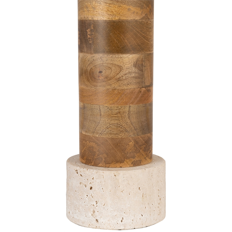 Meridian Furniture Orenda Travertine/ Mango Wood Base And Linen Shade Table Lamp
