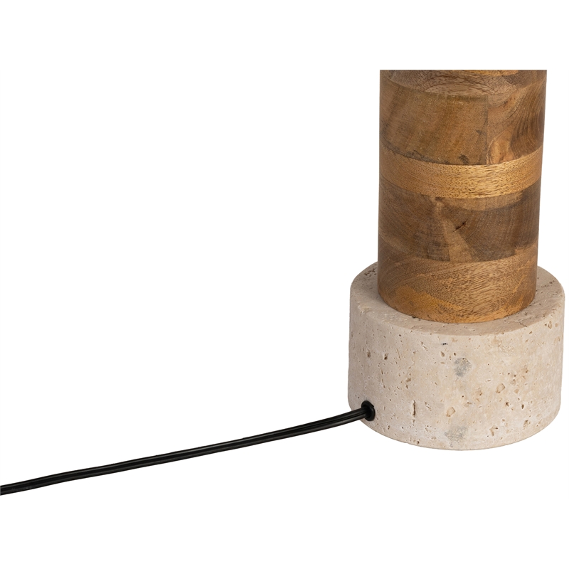 Meridian Furniture Orenda Travertine/ Mango Wood Base And Linen Shade Table Lamp