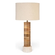 Meridian Furniture Orenda Travertine/ Mango Wood Base And Linen Shade Table Lamp