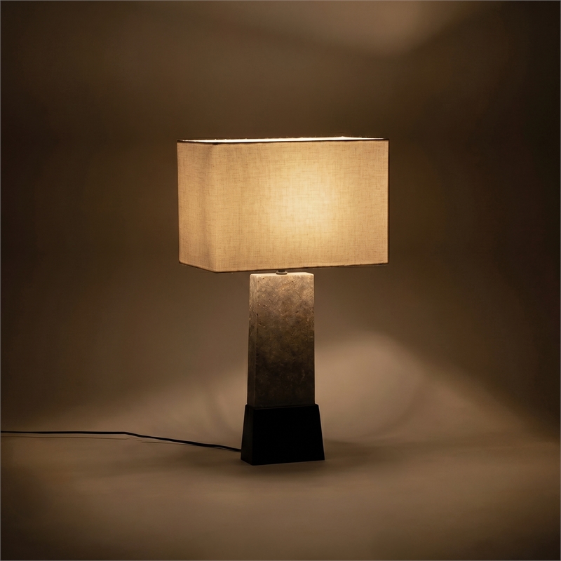 Meridian Furniture Vellara Grey Travertine Base And Linen Shade Table Lamp