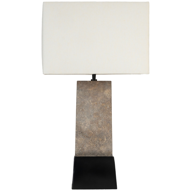 Meridian Furniture Vellara Grey Travertine Base And Linen Shade Table Lamp