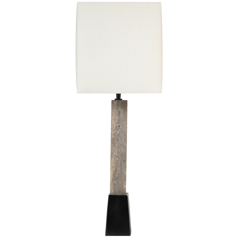 Meridian Furniture Vellara Grey Travertine Base And Linen Shade Table Lamp