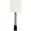 Meridian Furniture Vellara Grey Travertine Base And Linen Shade Table Lamp