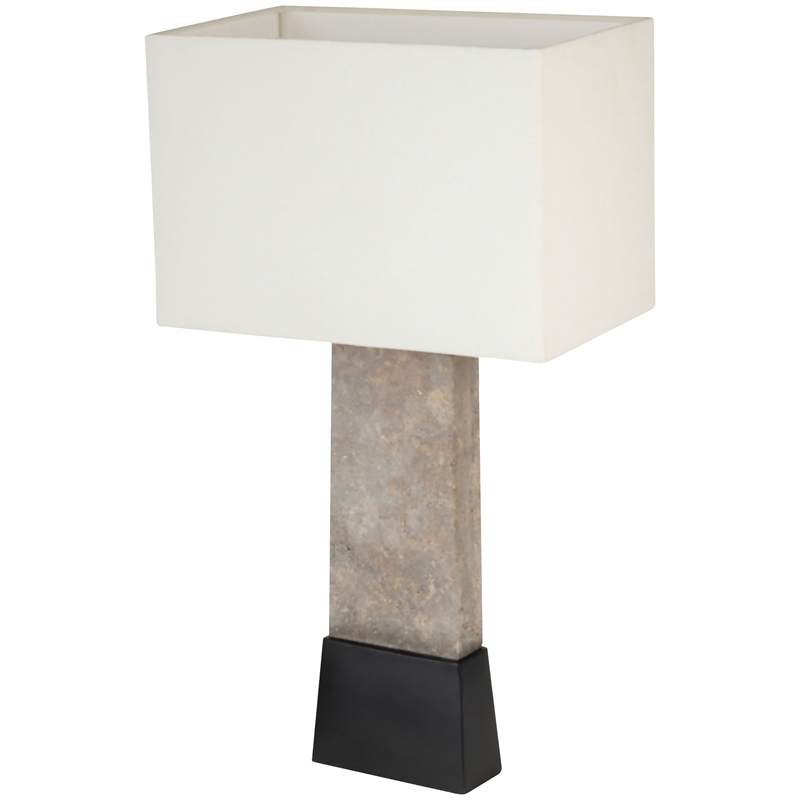 Meridian Furniture Vellara Grey Travertine Base And Linen Shade Table Lamp