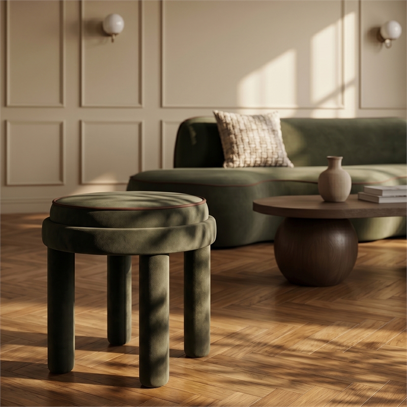 Meridian Furniture Velin Green Velvet Upholstered Ottoman / Stool