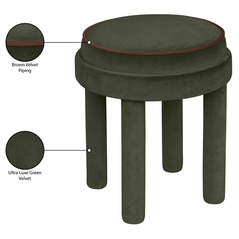 Meridian Furniture Velin Green Velvet Upholstered Ottoman / Stool