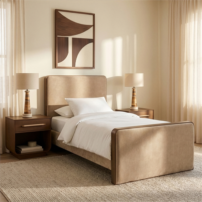Meridian Furniture Dalton Beige Fabric Upholstered Twin Bed