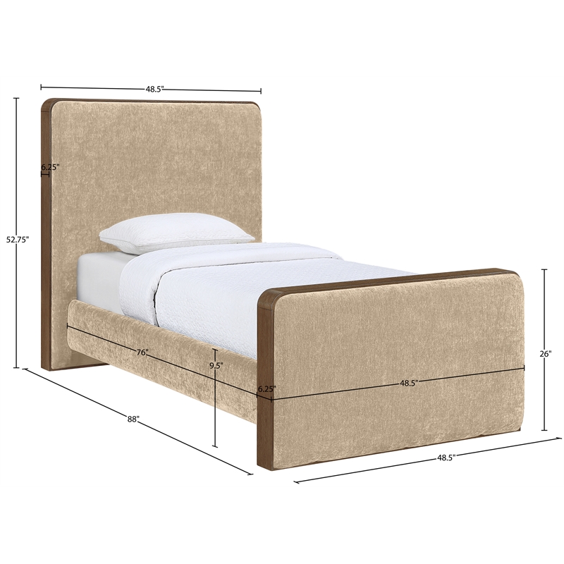 Meridian Furniture Dalton Beige Fabric Upholstered Twin Bed