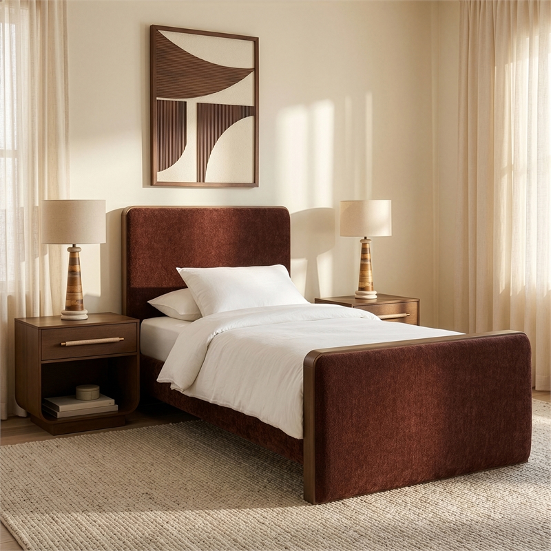 Meridian Furniture Dalton Burgundy Fabric Upholstered Twin Bed