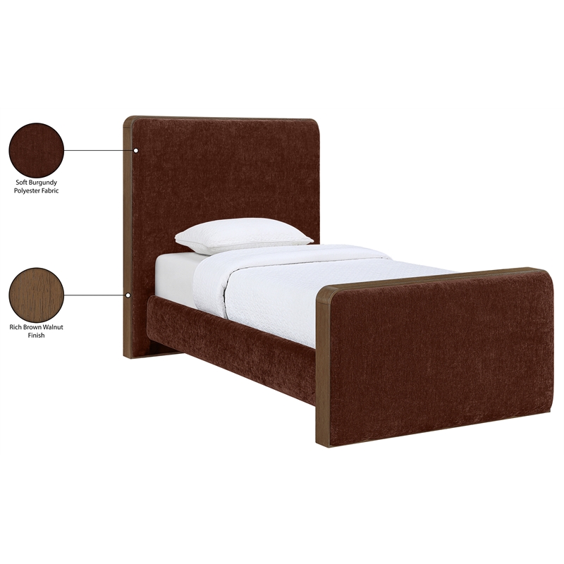 Meridian Furniture Dalton Burgundy Fabric Upholstered Twin Bed