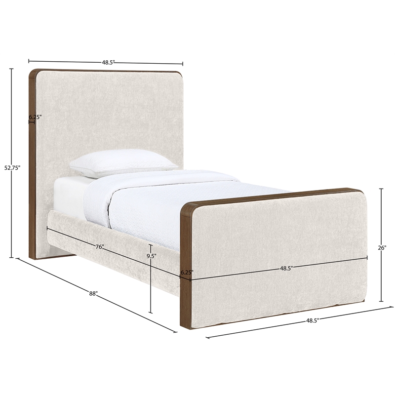 Meridian Furniture Dalton Cream Fabric Upholstered Twin Bed