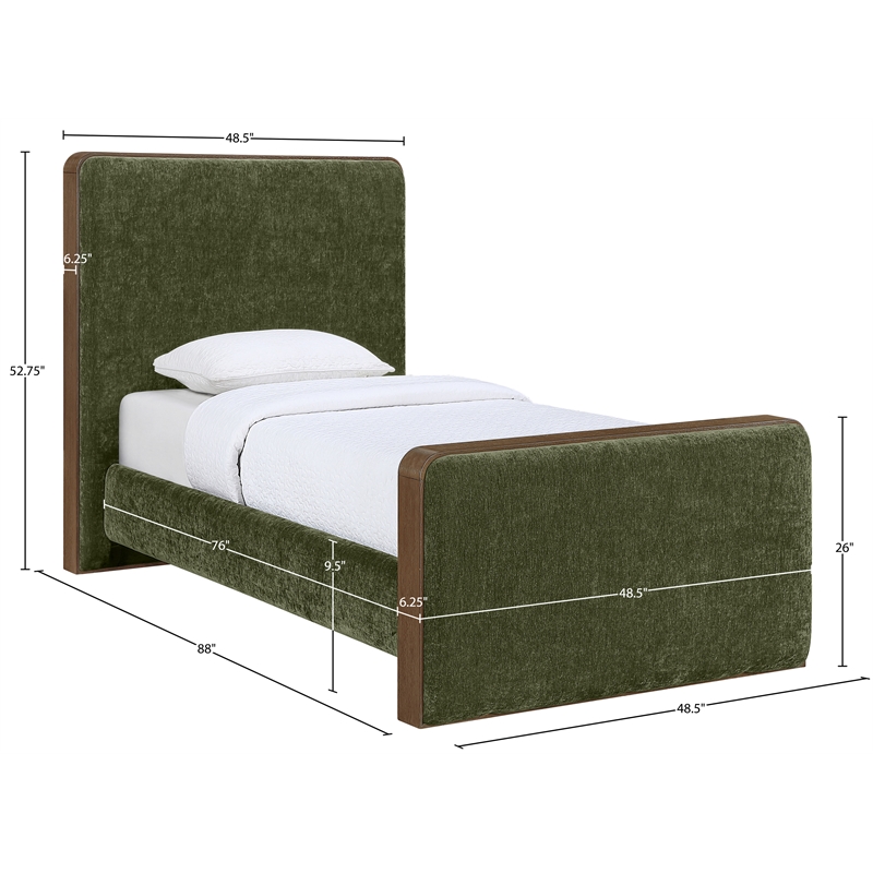 Meridian Furniture Dalton Green Fabric Upholstered Twin Bed