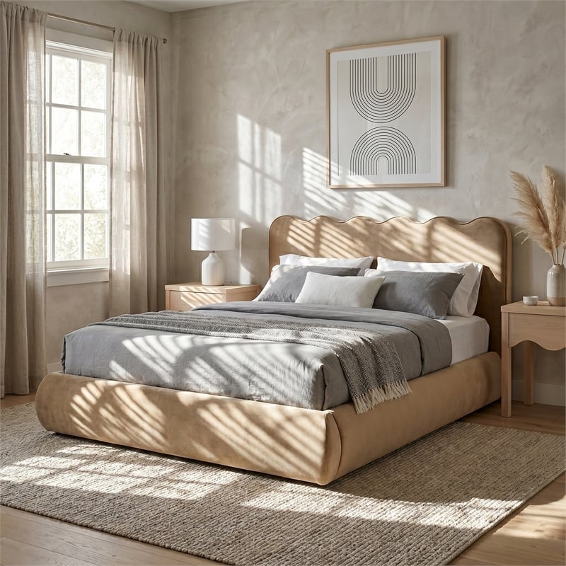 Meridian Furniture Tempo Beige Velvet Upholstered King Bed
