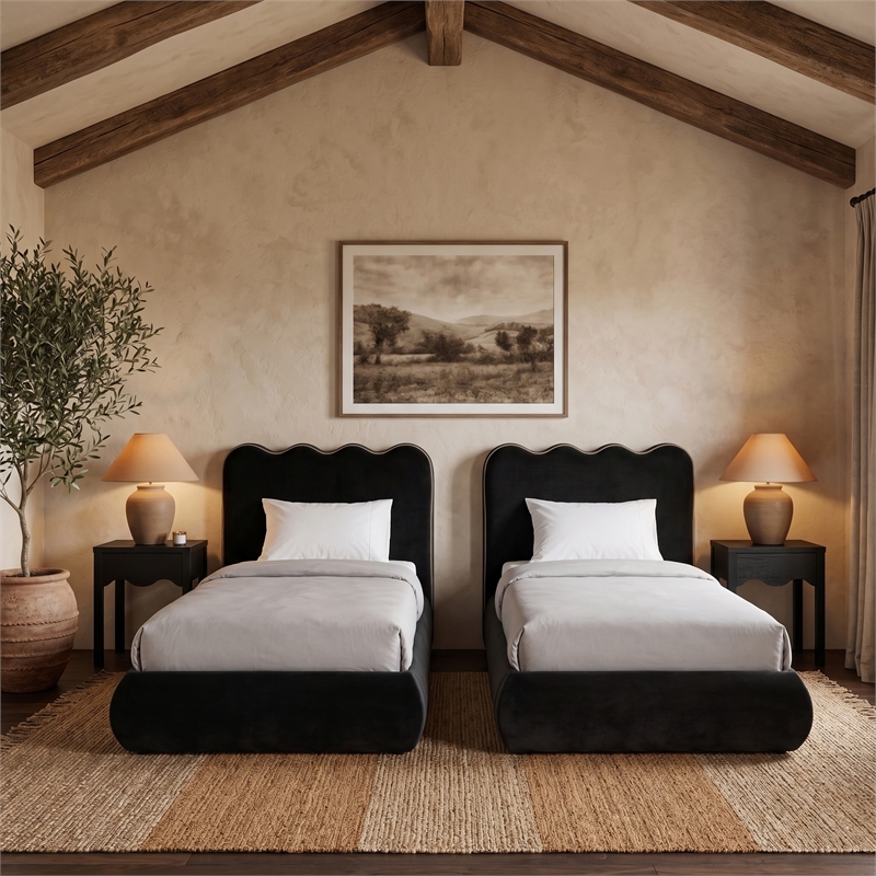 Meridian Furniture Tempo Black Velvet Upholstered Twin Bed