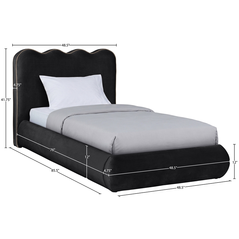 Meridian Furniture Tempo Black Velvet Upholstered Twin Bed
