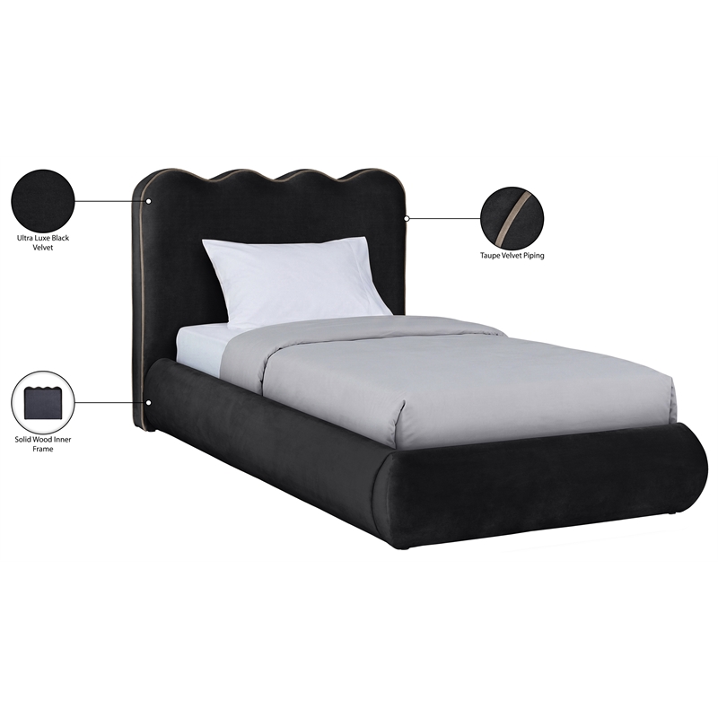 Meridian Furniture Tempo Black Velvet Upholstered Twin Bed