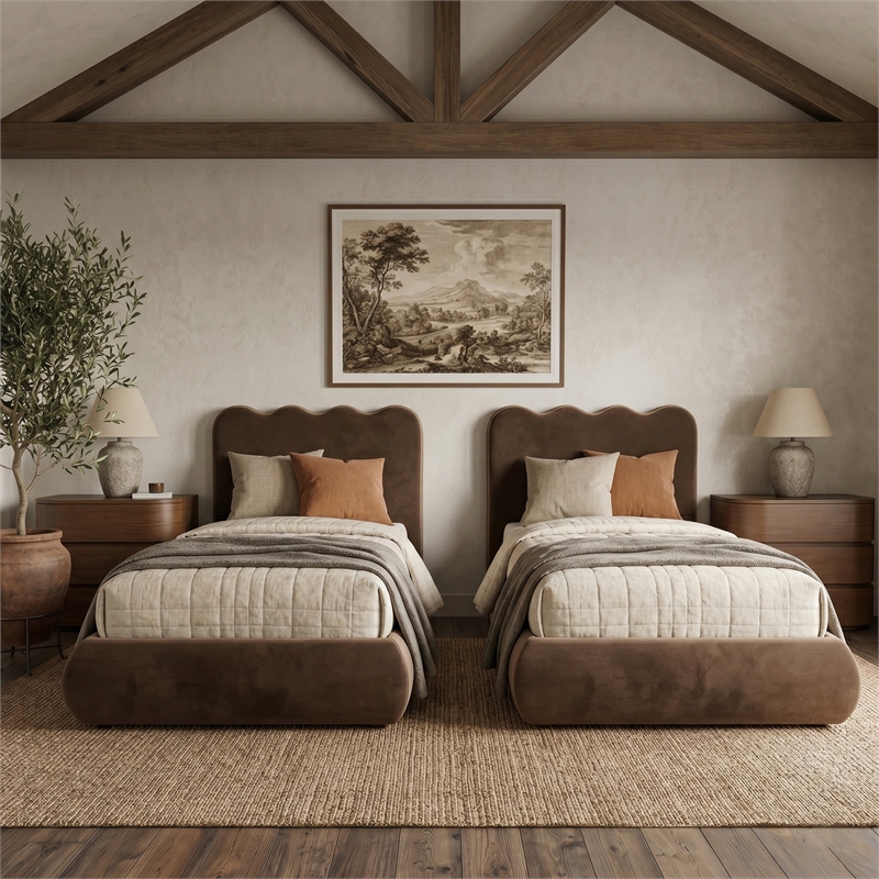 Meridian Furniture Tempo Brown Velvet Upholstered Twin Bed