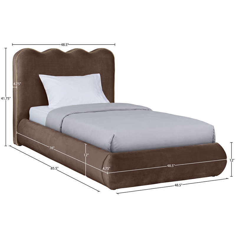 Meridian Furniture Tempo Brown Velvet Upholstered Twin Bed