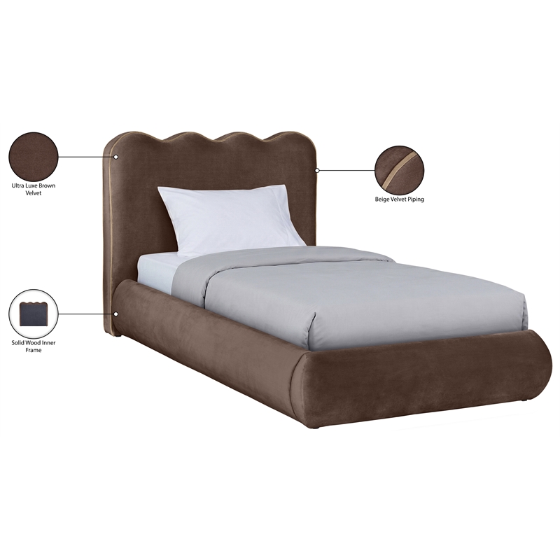 Meridian Furniture Tempo Brown Velvet Upholstered Twin Bed