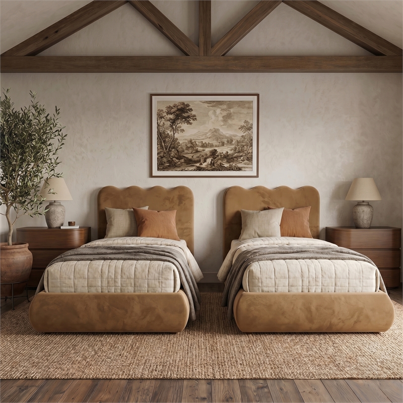 Meridian Furniture Tempo Saddle Velvet Upholstered Twin Bed