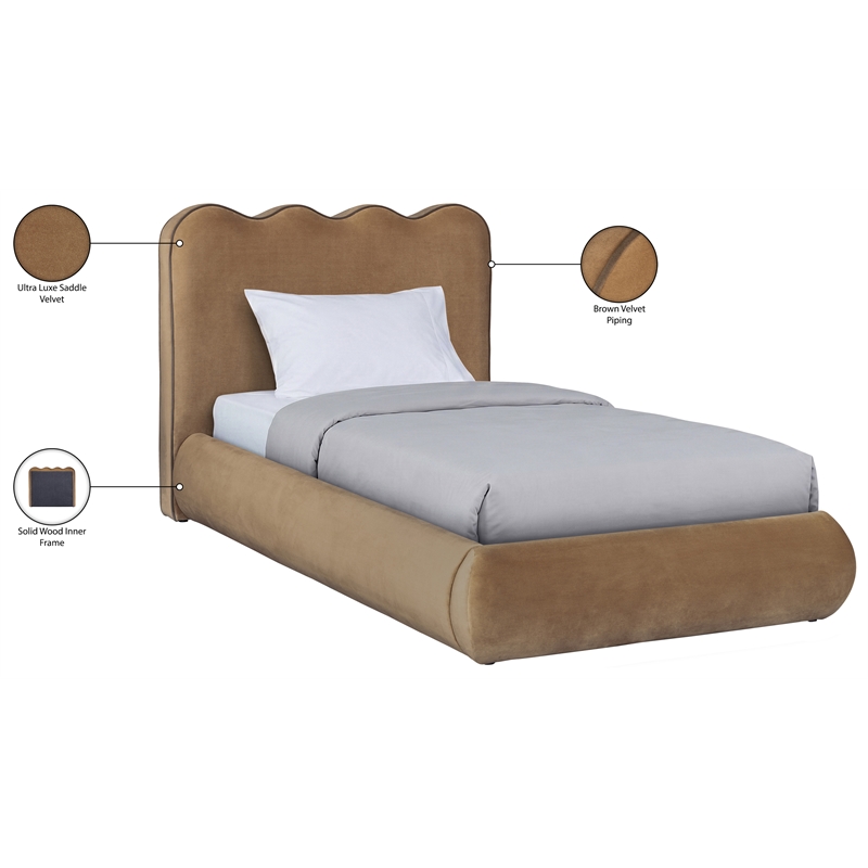 Meridian Furniture Tempo Saddle Velvet Upholstered Twin Bed