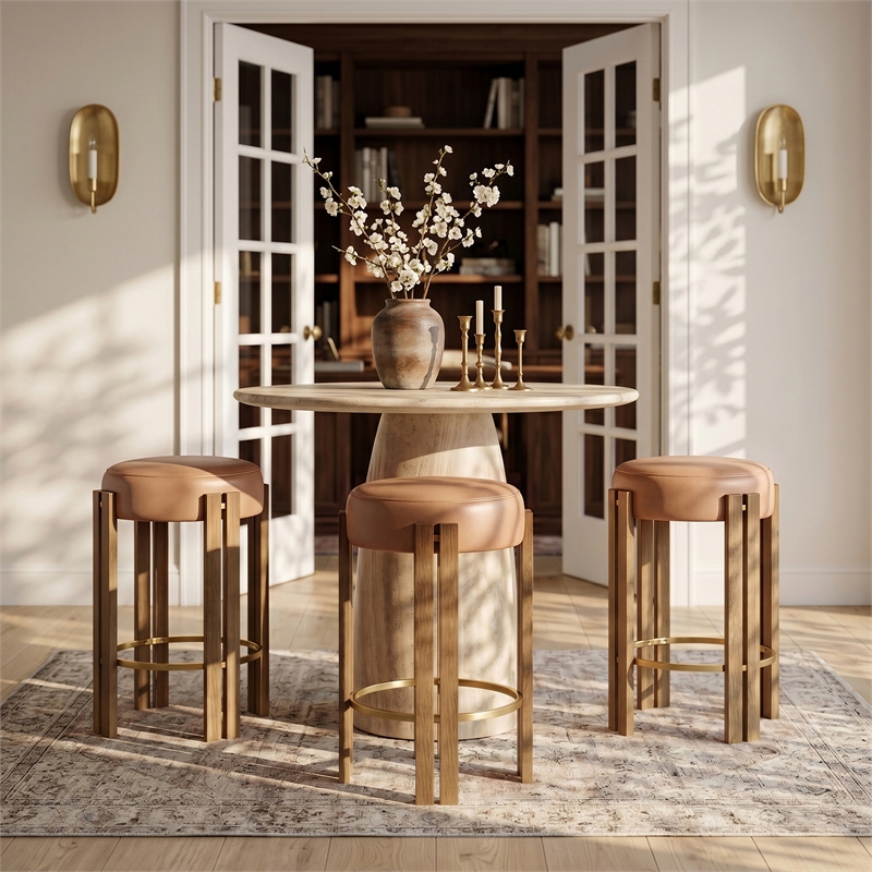 Meridian Furniture Harrison Cognac Vegan Leather Upholstered Counter Stool