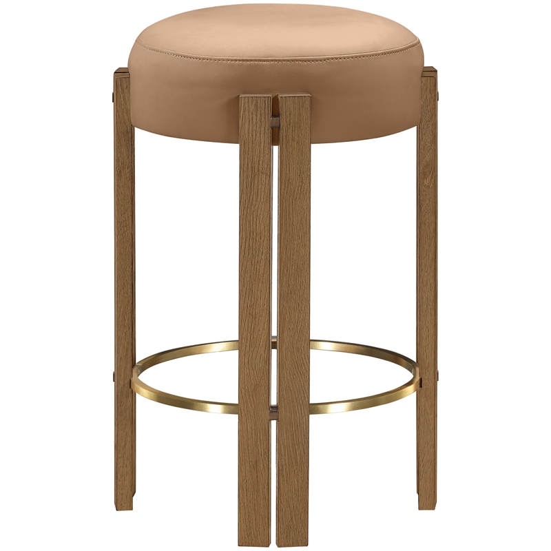 Meridian Furniture Harrison Cognac Vegan Leather Upholstered Counter Stool