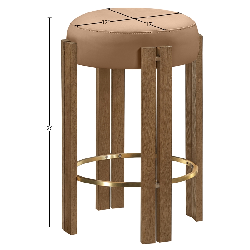 Meridian Furniture Harrison Cognac Vegan Leather Upholstered Counter Stool