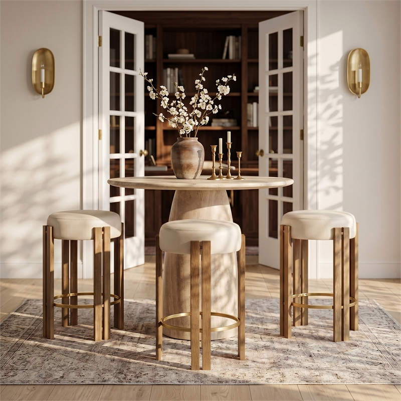 Meridian Furniture Harrison Cream Vegan Leather Upholstered Counter Stool
