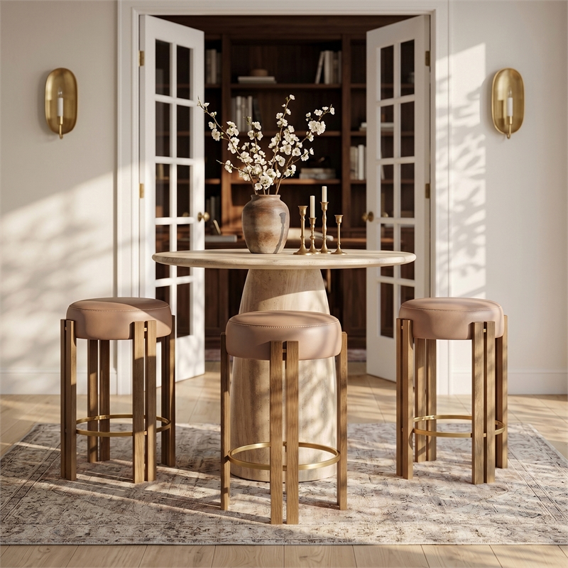 Meridian Furniture Harrison Tan Vegan Leather Upholstered Counter Stool