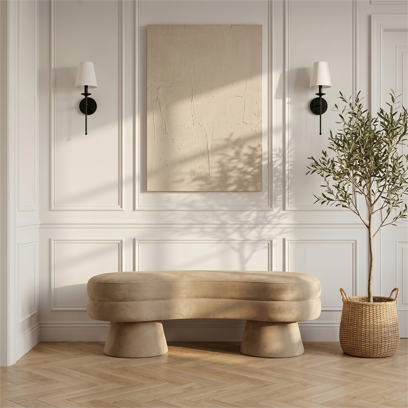 Meridian Furniture Zenna Beige Velvet Upholstered Bench