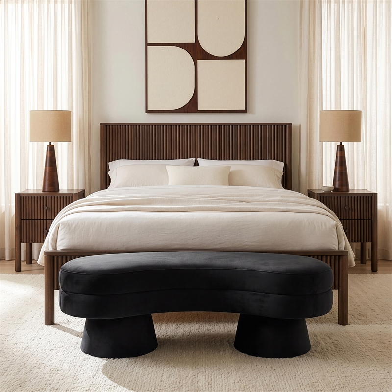Meridian Furniture Zenna Black Velvet Upholstered Bench