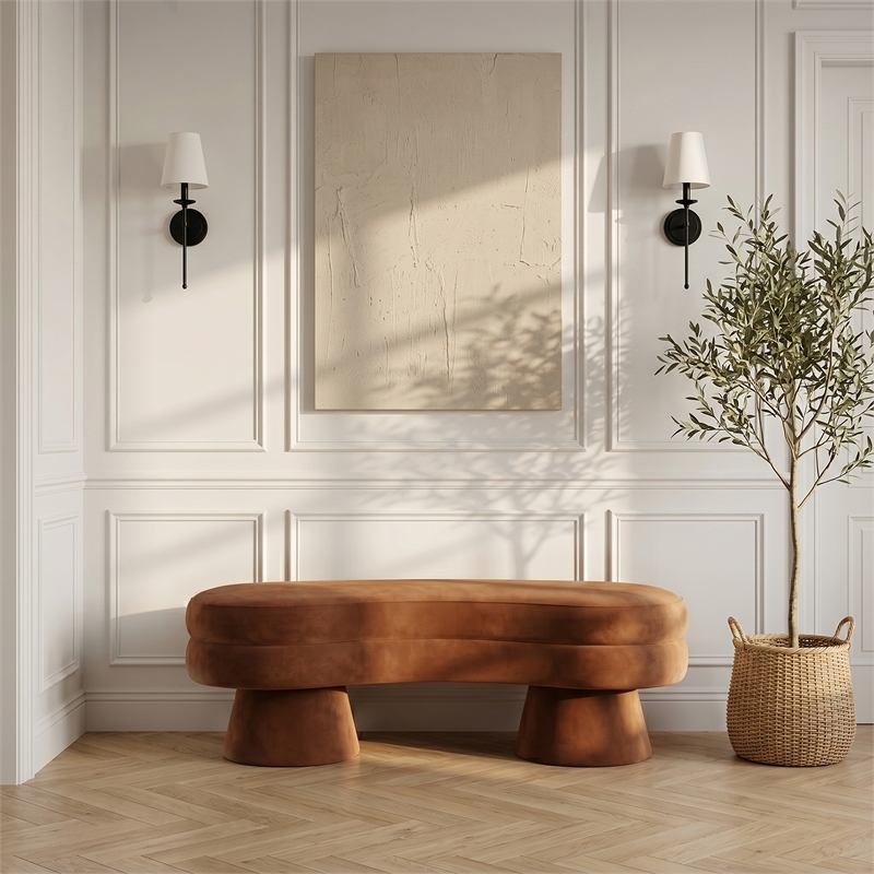 Meridian Furniture Zenna Cognc Velvet Upholstered Bench