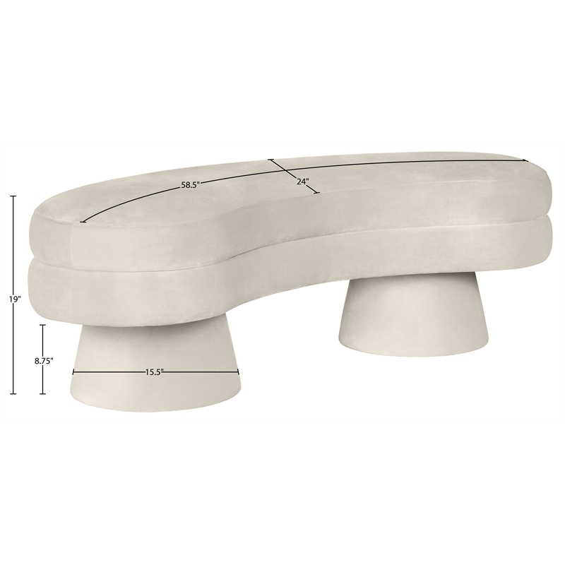 Meridian Furniture Zenna Cream Velvet Upholstered Bench