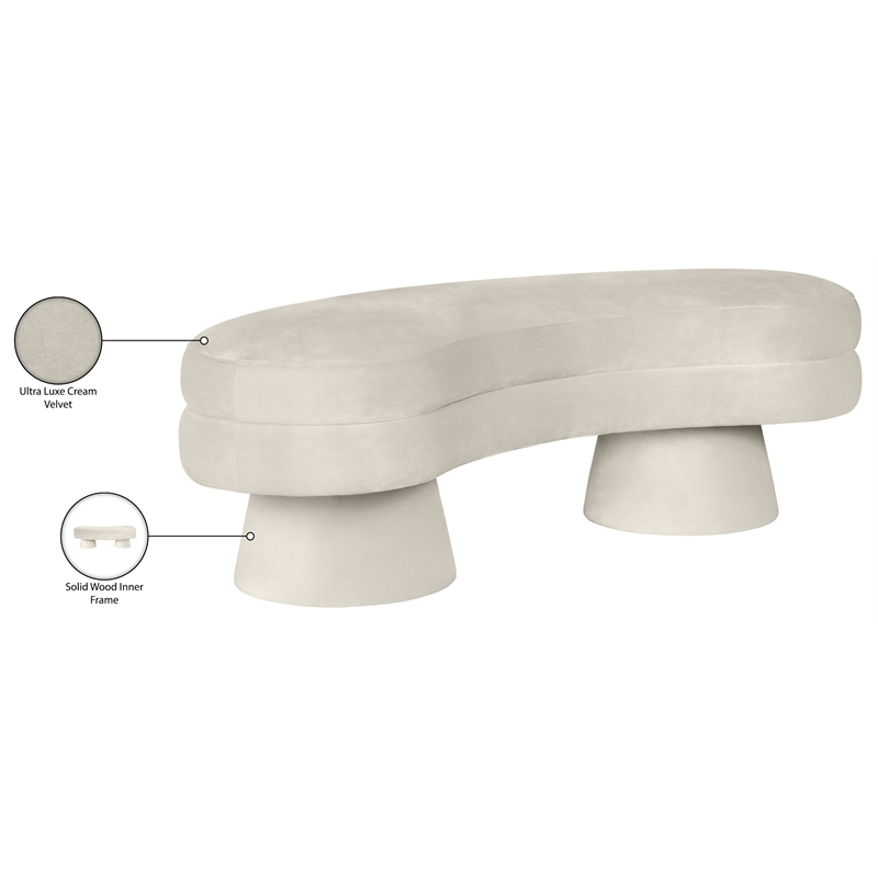 Meridian Furniture Zenna Cream Velvet Upholstered Bench