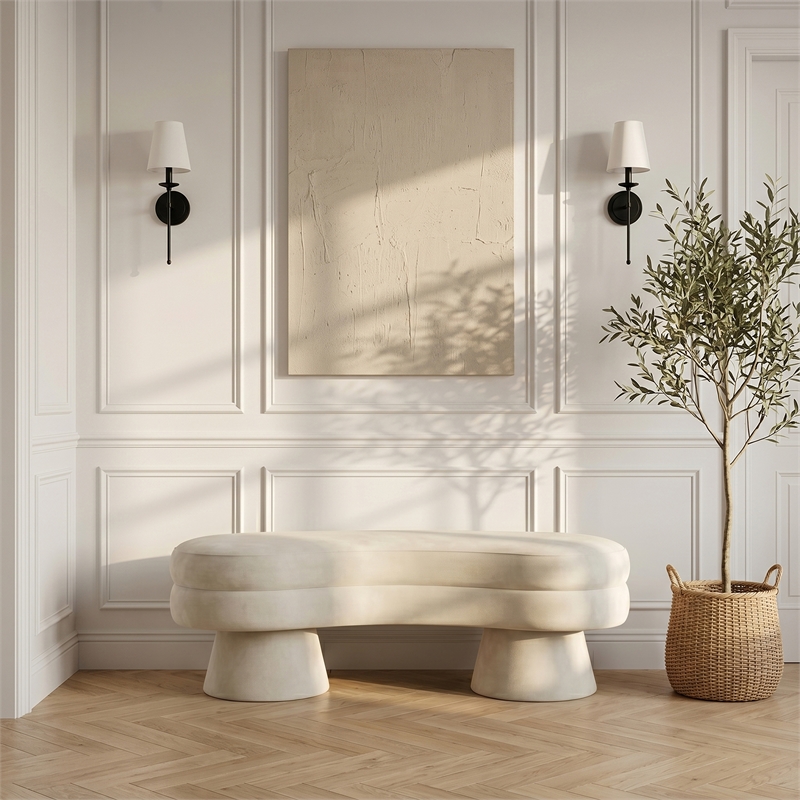 Meridian Furniture Zenna Cream Velvet Upholstered Bench