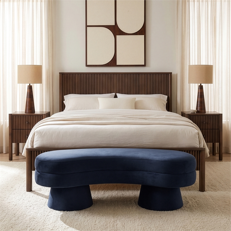 Meridian Furniture Zenna Navy Velvet Upholstered Bench