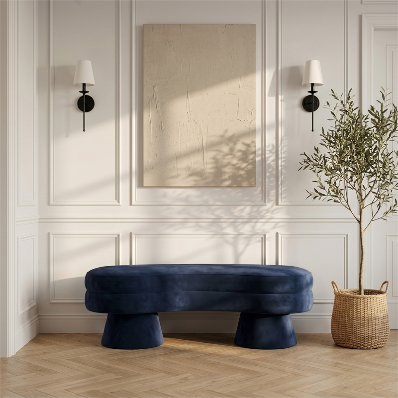 Meridian Furniture Zenna Navy Velvet Upholstered Bench